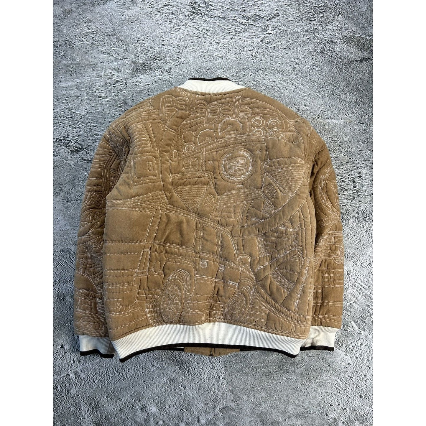 Pelle Pelle jacket big logo 90s brown bomber varsity quilted