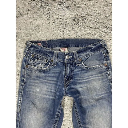 True Religion blue jeans white thick stitching Ricky