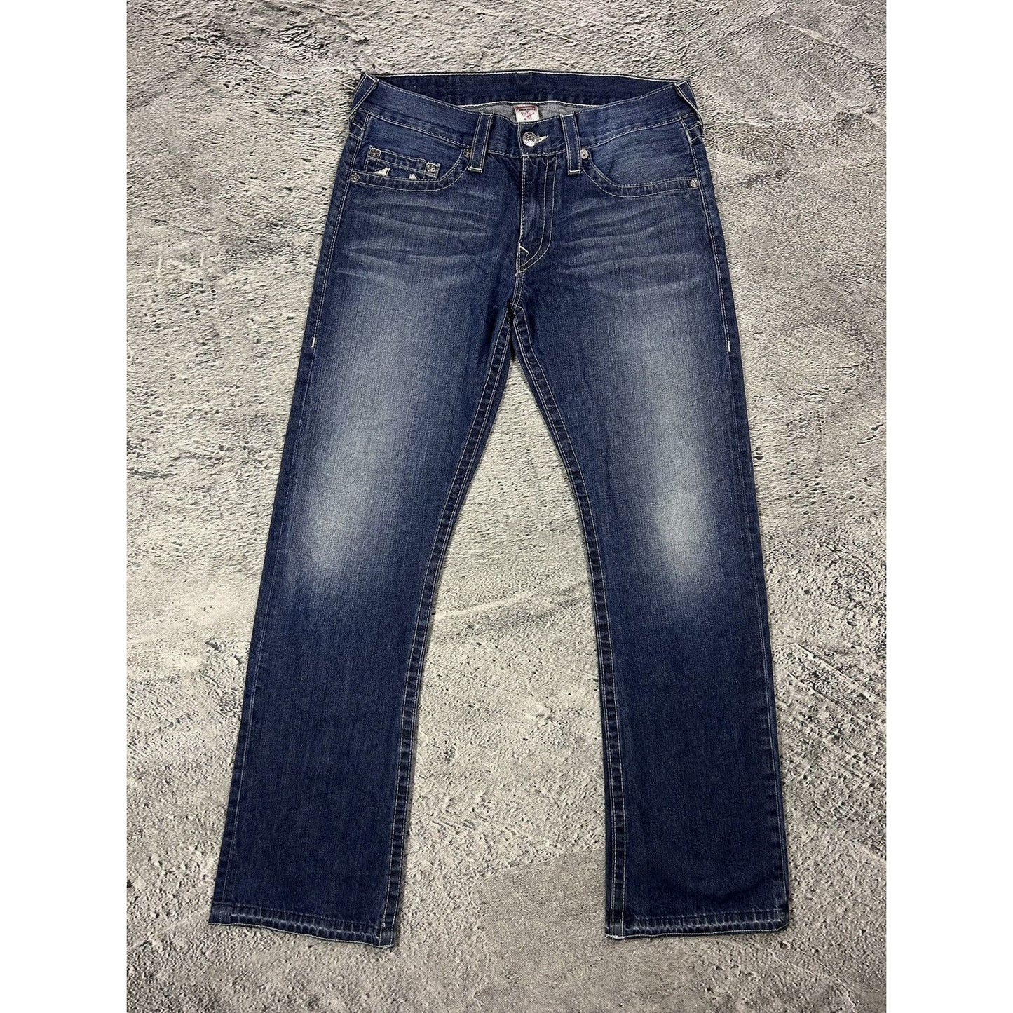 True Religion blue jeans white stitching straight