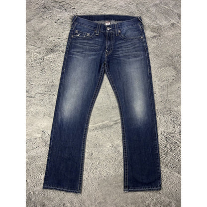 True Religion blue jeans white stitching straight