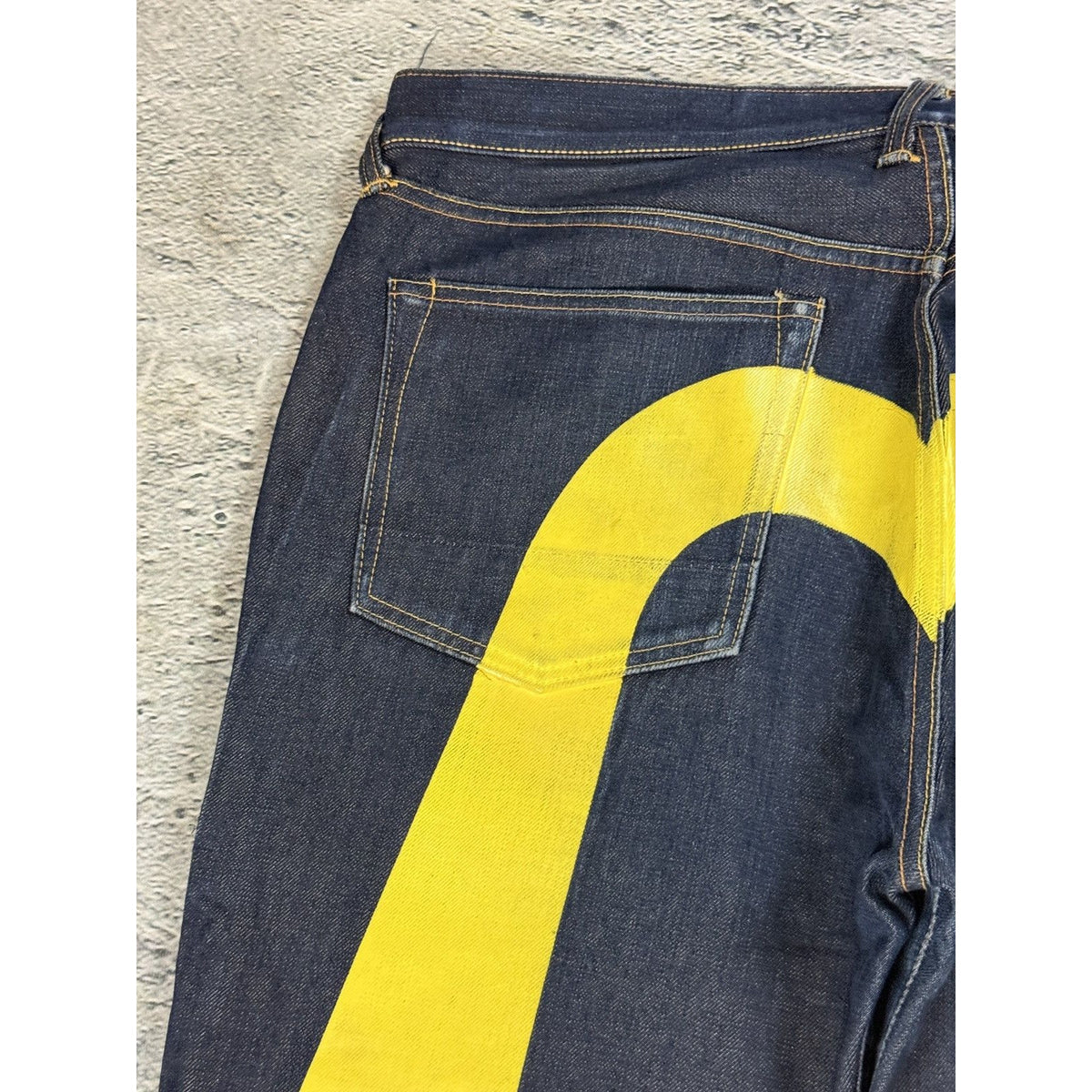 Evisu jeans daicock big logo yellow selvedge denim