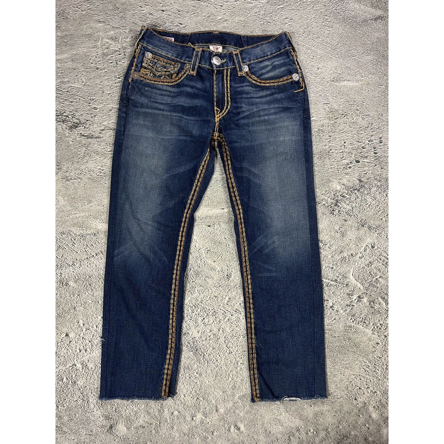 True Religion blue jeans gold stitching Ricky super QT