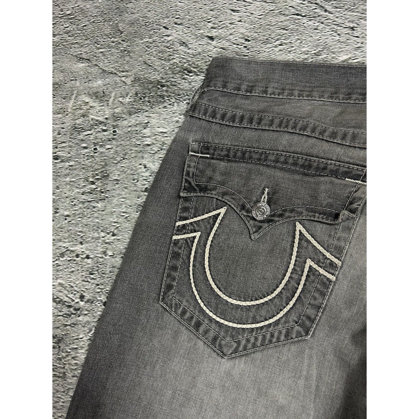 True Religion vintage grey jeans rope white stitching Ricky