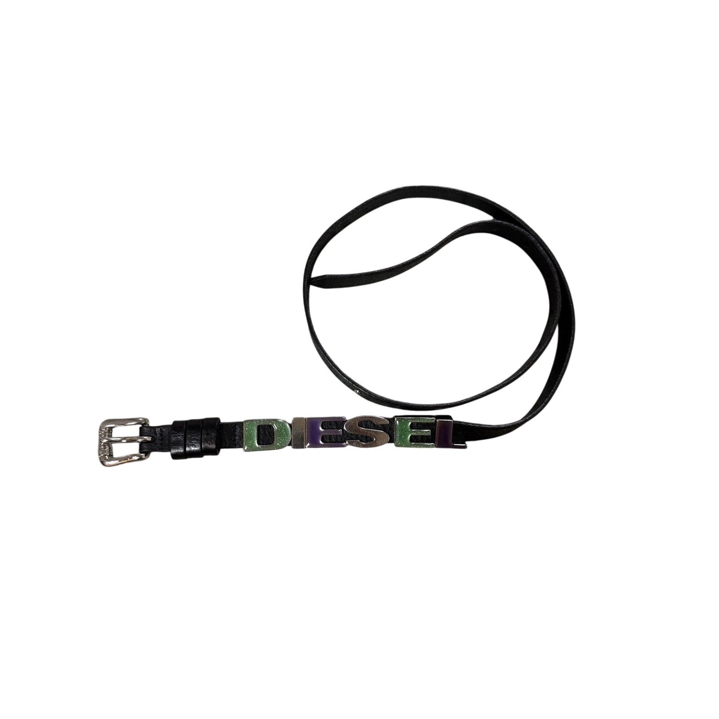 Diesel leather belt multicolour moving letters Y2K black