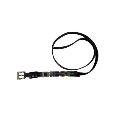 Diesel leather belt multicolour moving letters Y2K black