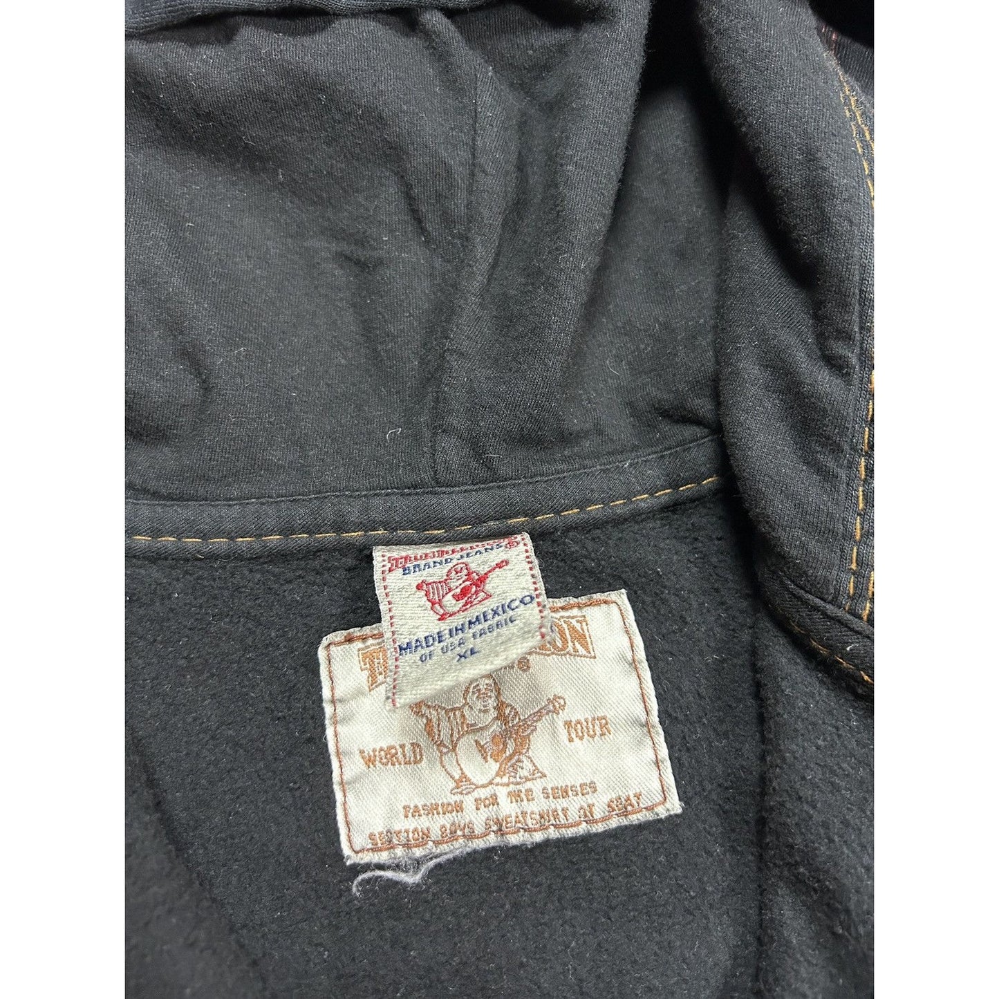 True Religion vintage black zip hoodie thick stitching Y2K