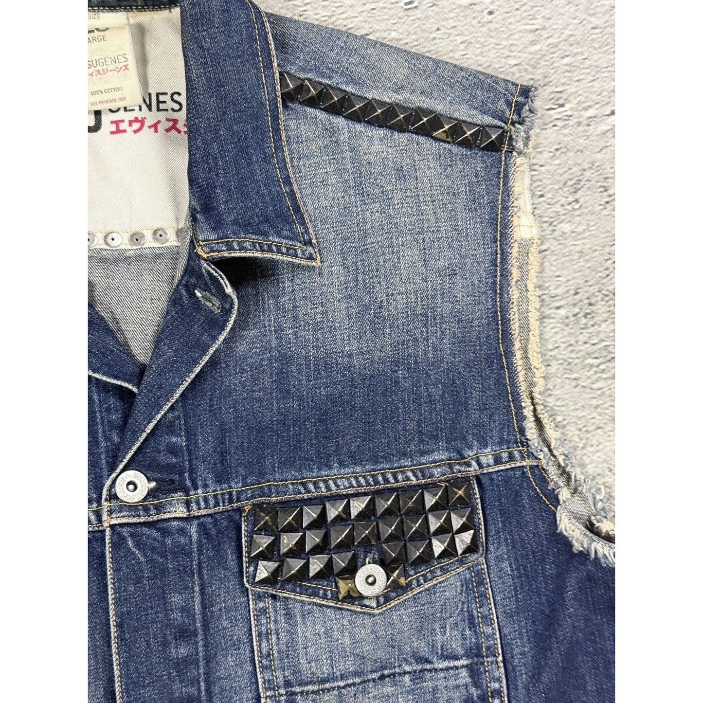 Evisu denim vest studded jacket blue