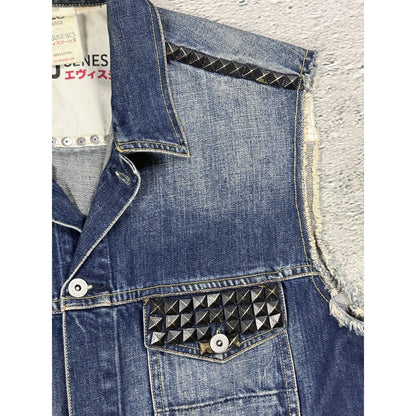 Evisu denim vest studded jacket blue