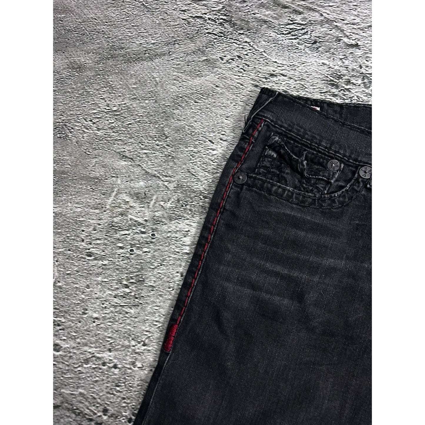 True Religion vintage black jeans Ricky red thick stitching