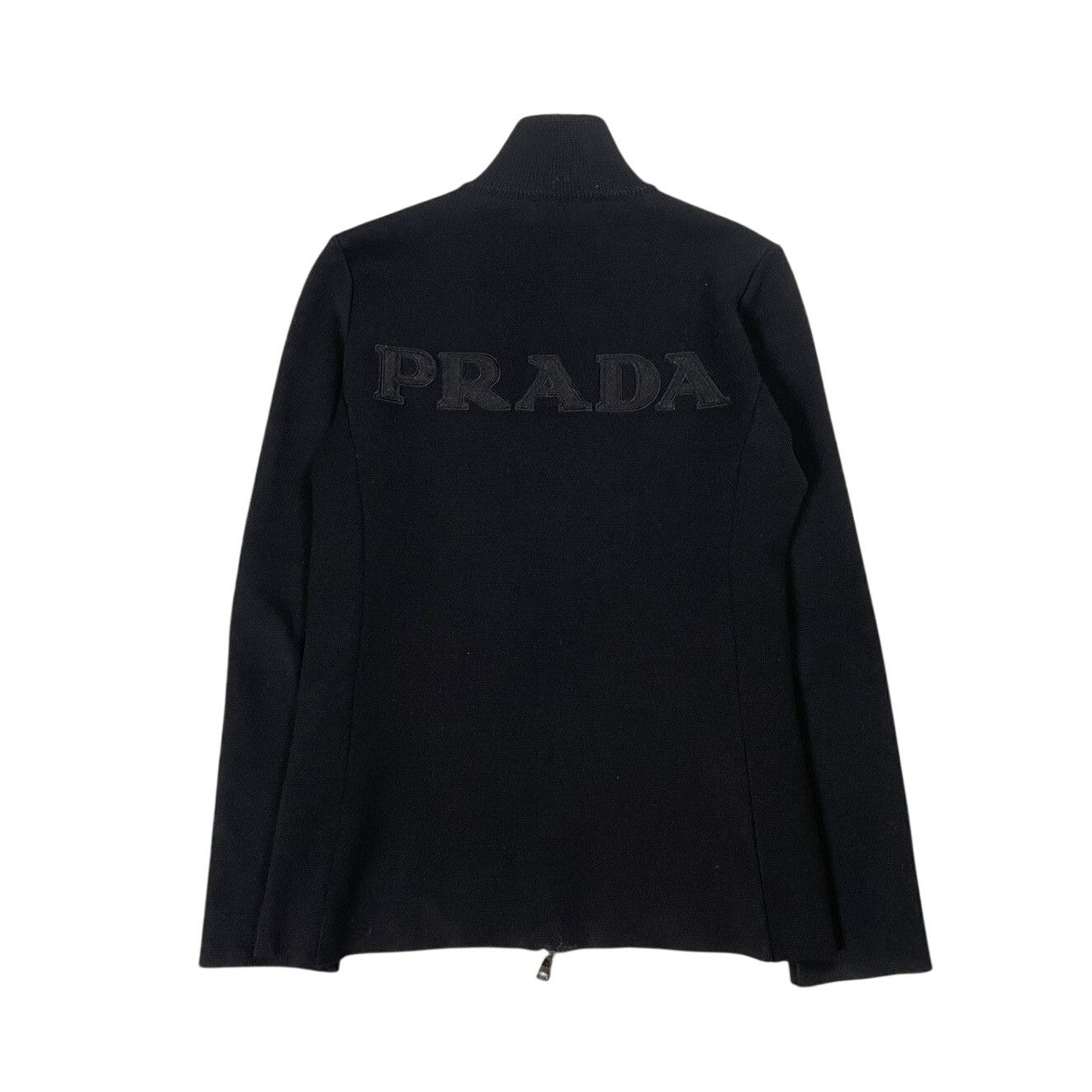 Prada big logo wool zip knit sweter nylon pull-over