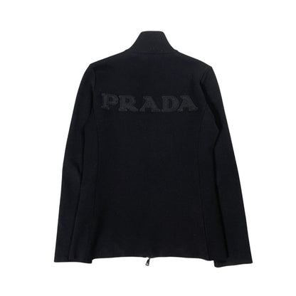 Prada big logo wool zip knit sweter nylon pull-over