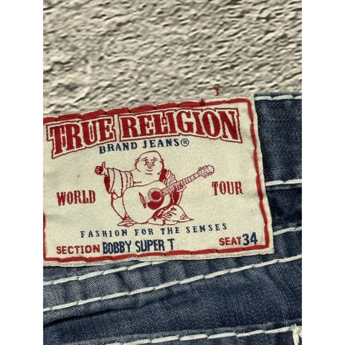True Religion blue jeans white thick stitching Y2K Bobby