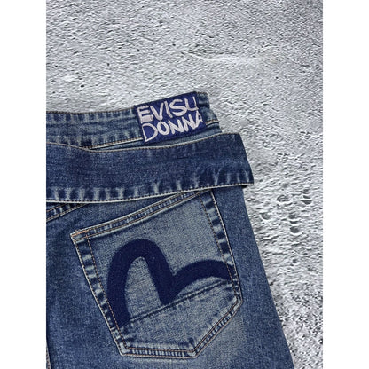 Evisu Donna vintage navy blue skirt seagulls Y2K