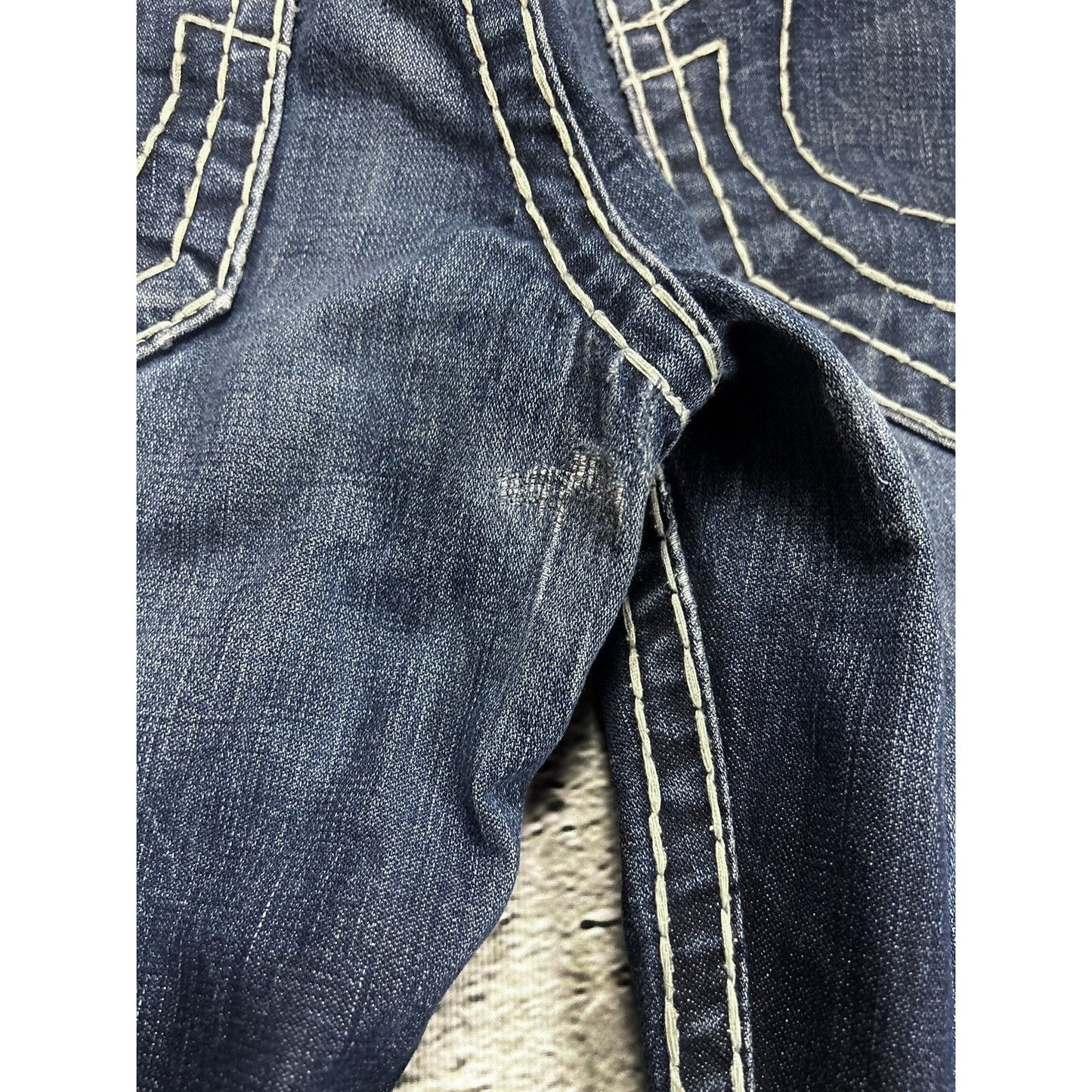 True Religion jeans navy white thick stitching bobby