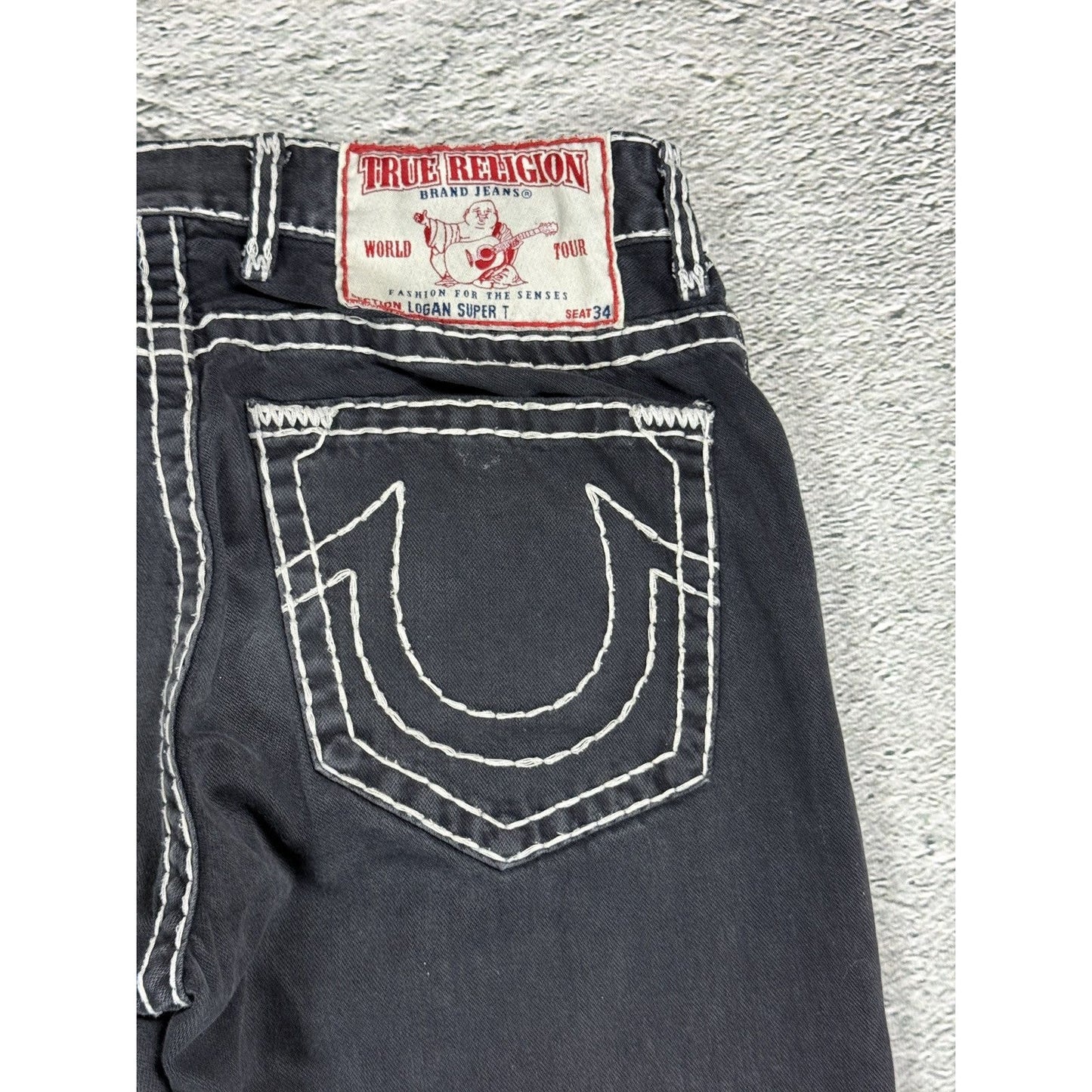 True Religion black jeans white thick stitching Y2K Logan