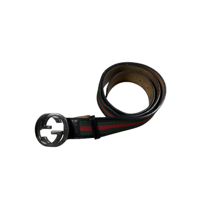 Gucci belt big buckle double G black silver web green red