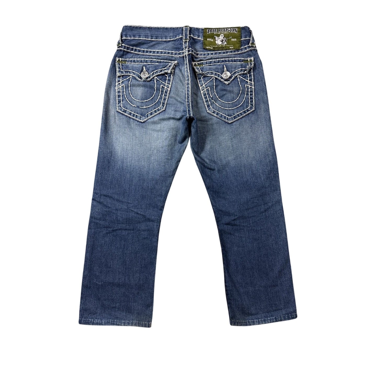 True Religion Green tab ricky Blue jeans white stitching
