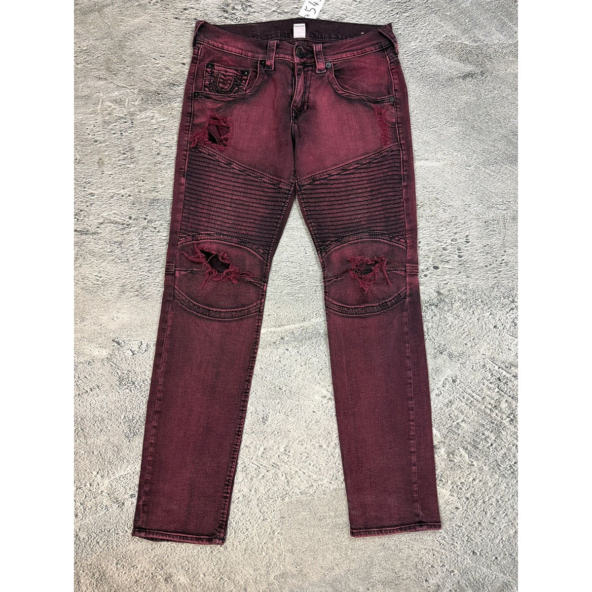 True Religion jeans biker burgundy red Moto washed Y2K slim skinny