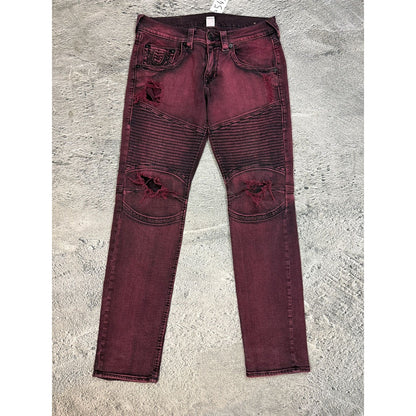 True Religion jeans biker burgundy red Moto washed Y2K slim skinny