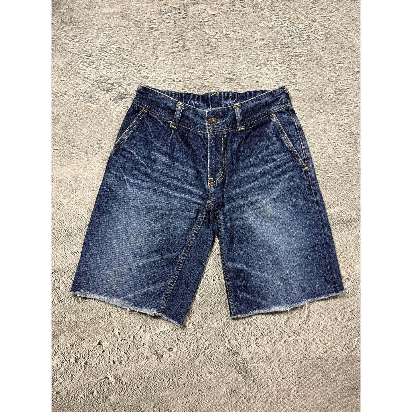 Evisu Donna jorts navy blue Y2K shorts denim white seagulls