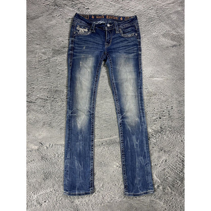 Rock Revival vintage rhinestone snakeskin jeans Y2K flared