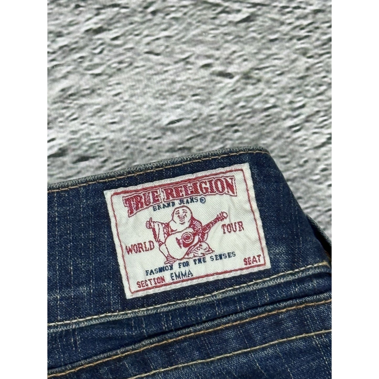 True Religion jeans flared navy contrast stitch Y2K Emma