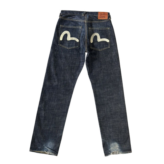 Evisu vintage jeans dark navy white seagulls selvedge denim