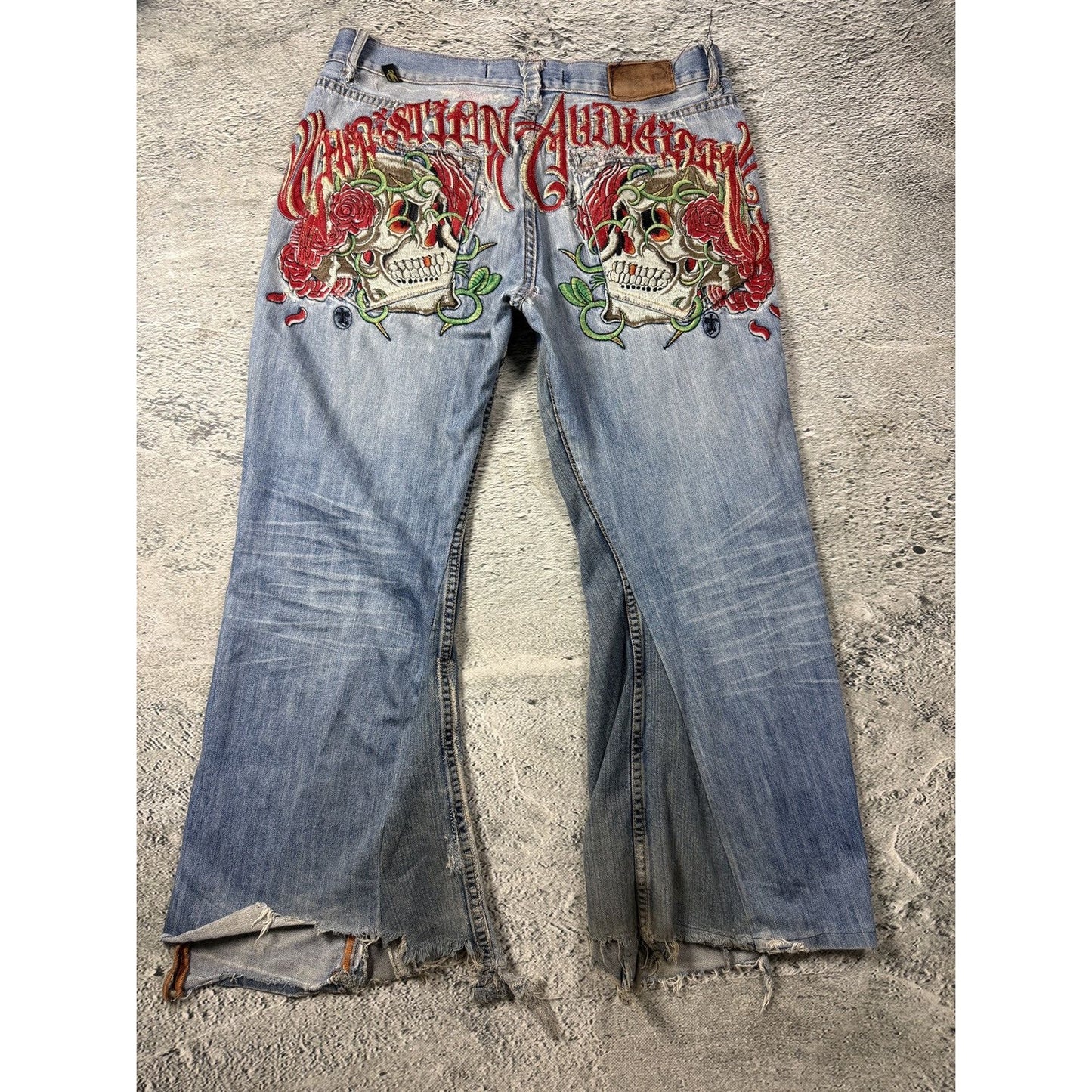 Ed Hardy Christian Audigier vintage jeans skeleton roses