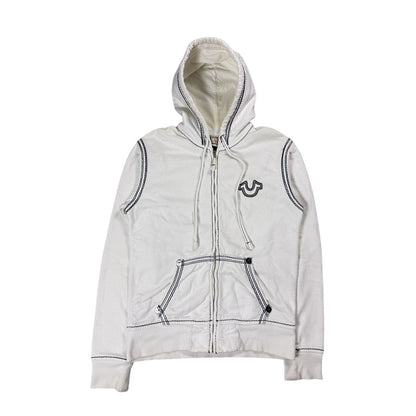 True Religion zip hoodie vintage white thick stitching Y2K