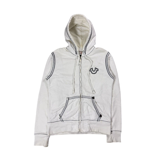 True Religion zip hoodie vintage white thick stitching Y2K