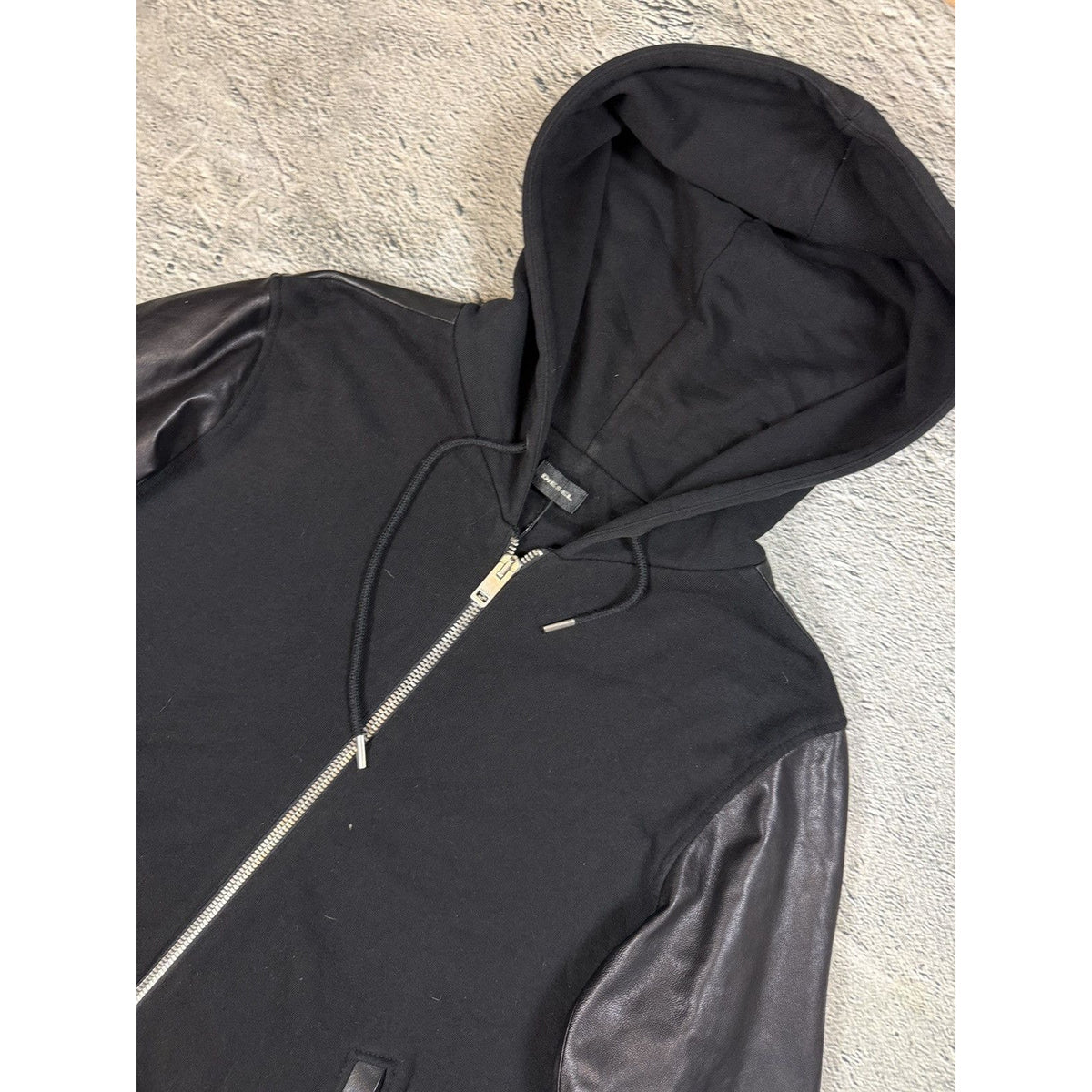 Diesel Vintage jacket Leather sleeves black Avant Garde zip hoodie