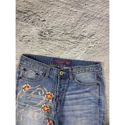 Christian Audigier Ed Hardy embroidered vintage jeans dragon