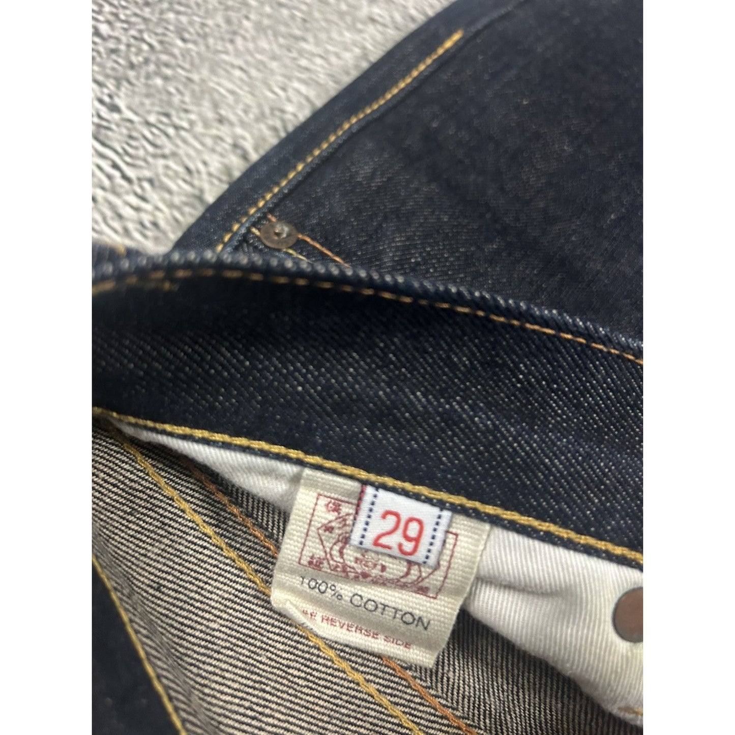Evisu jeans daicock big logo yellow selvedge denim