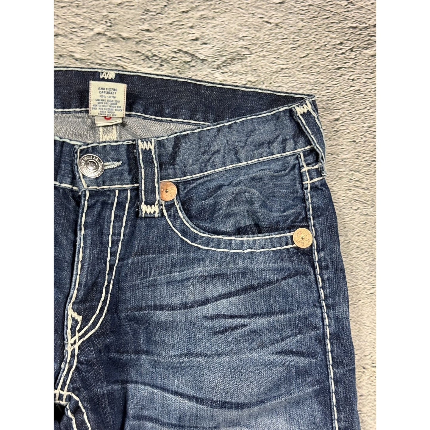 True Religion blue jeans white thick stitching Y2K Bobby