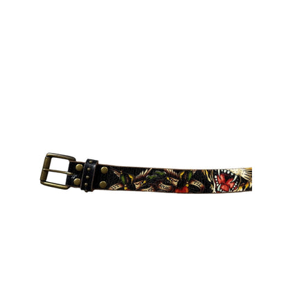 Ed Hardy by Christian Audigier belt black leather tattoo Y2K
