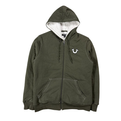 True Religion zip hoodie big logo vintage sherpa green Y2K