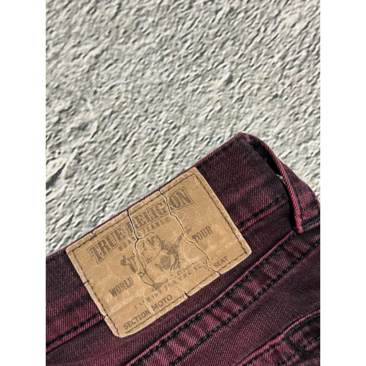 True Religion jeans biker burgundy red Moto washed Y2K slim skinny