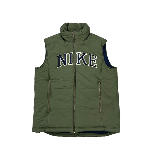 Nike puffer vest vintage green big logo spell out Y2K