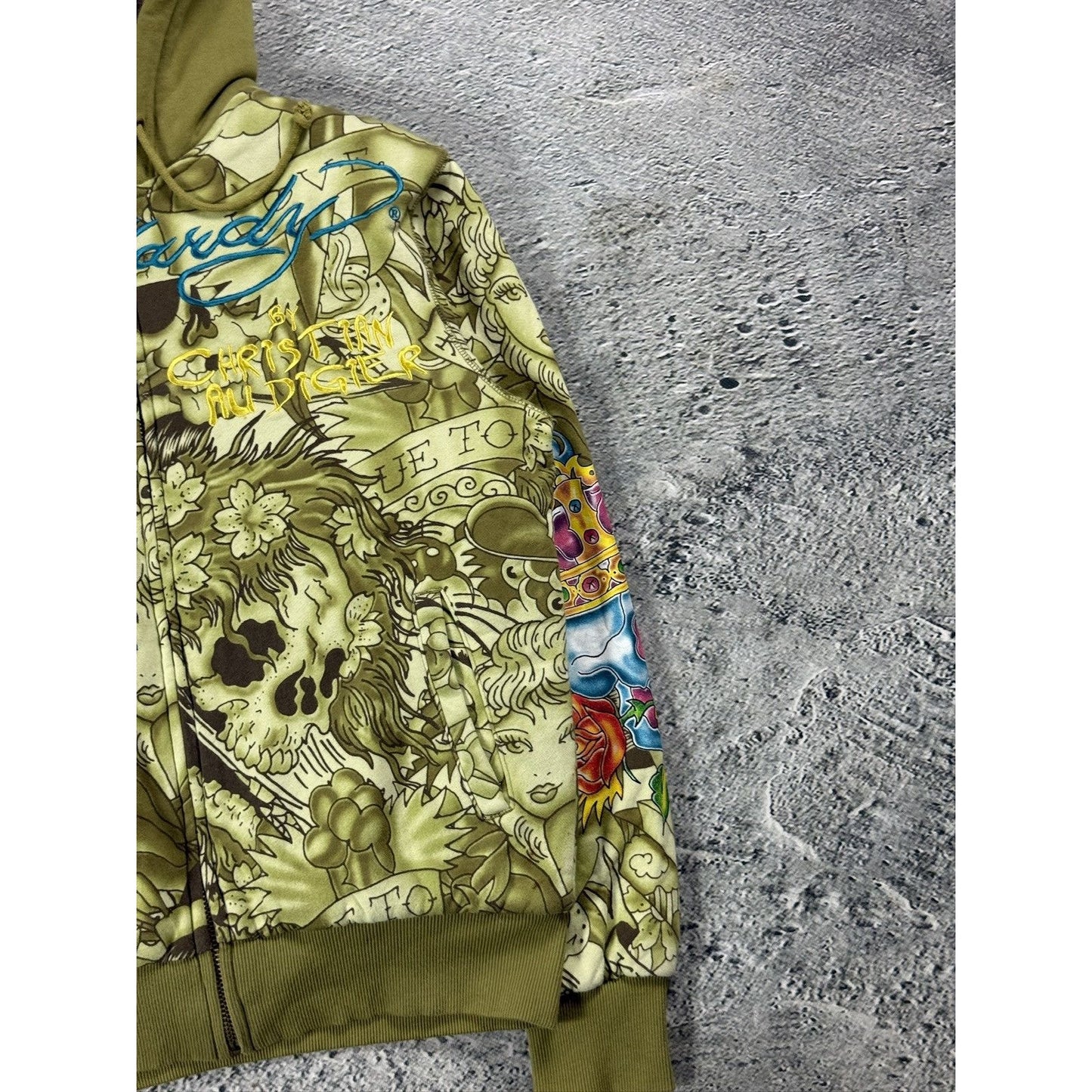 Ed Hardy zip hoodie furry vintage Y2K Christian Audigier fur