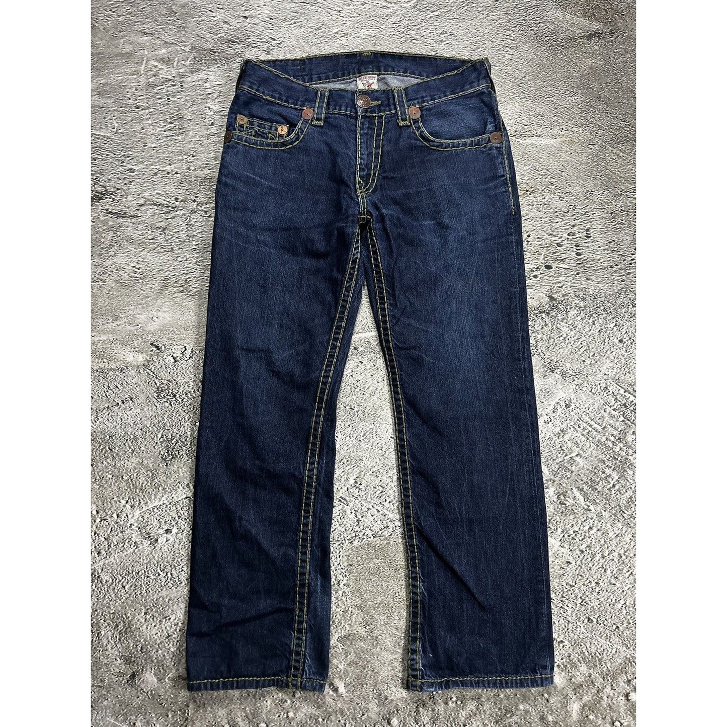 True Religion vintage jeans navy thick stitching khaki Y2K