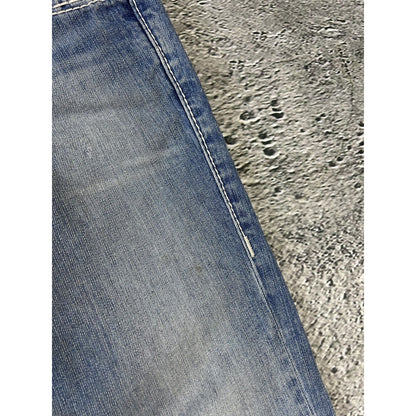 True Religion baby blue jeans white thick stitching straight