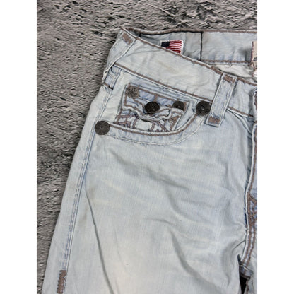 True Religion light blue jeans beige stitching Ricky Super T