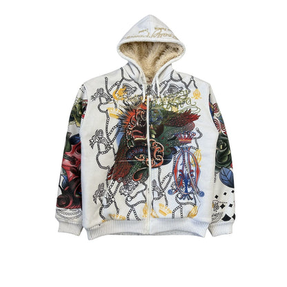 Really Point Y2K vintage zip hoodie white fur Ed Hardy