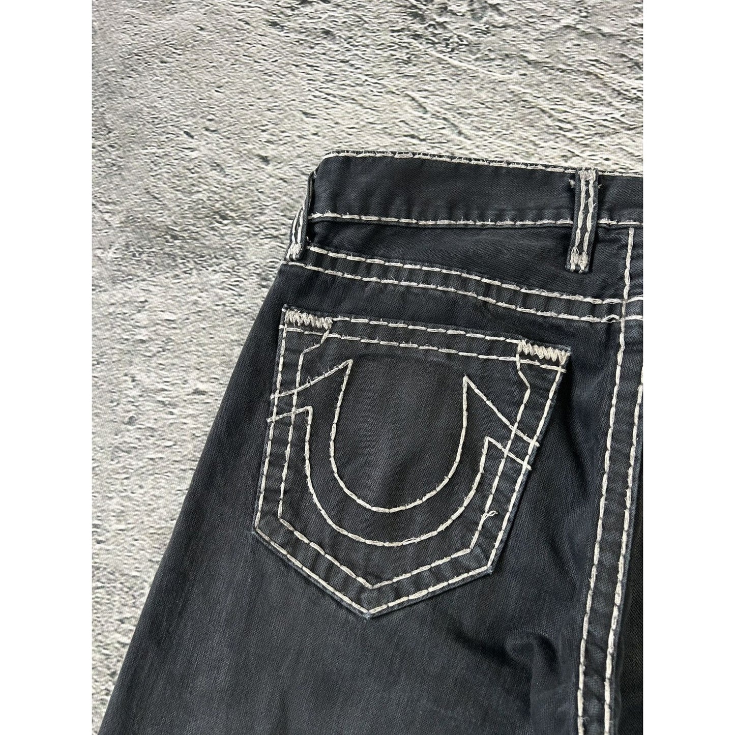 True Religion vintage black jeans denim white stitching