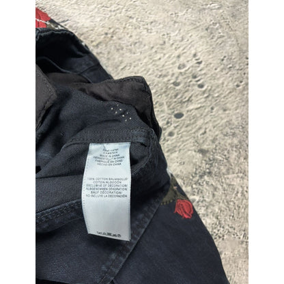 True Religion denim jacket Biker black roses studded red
