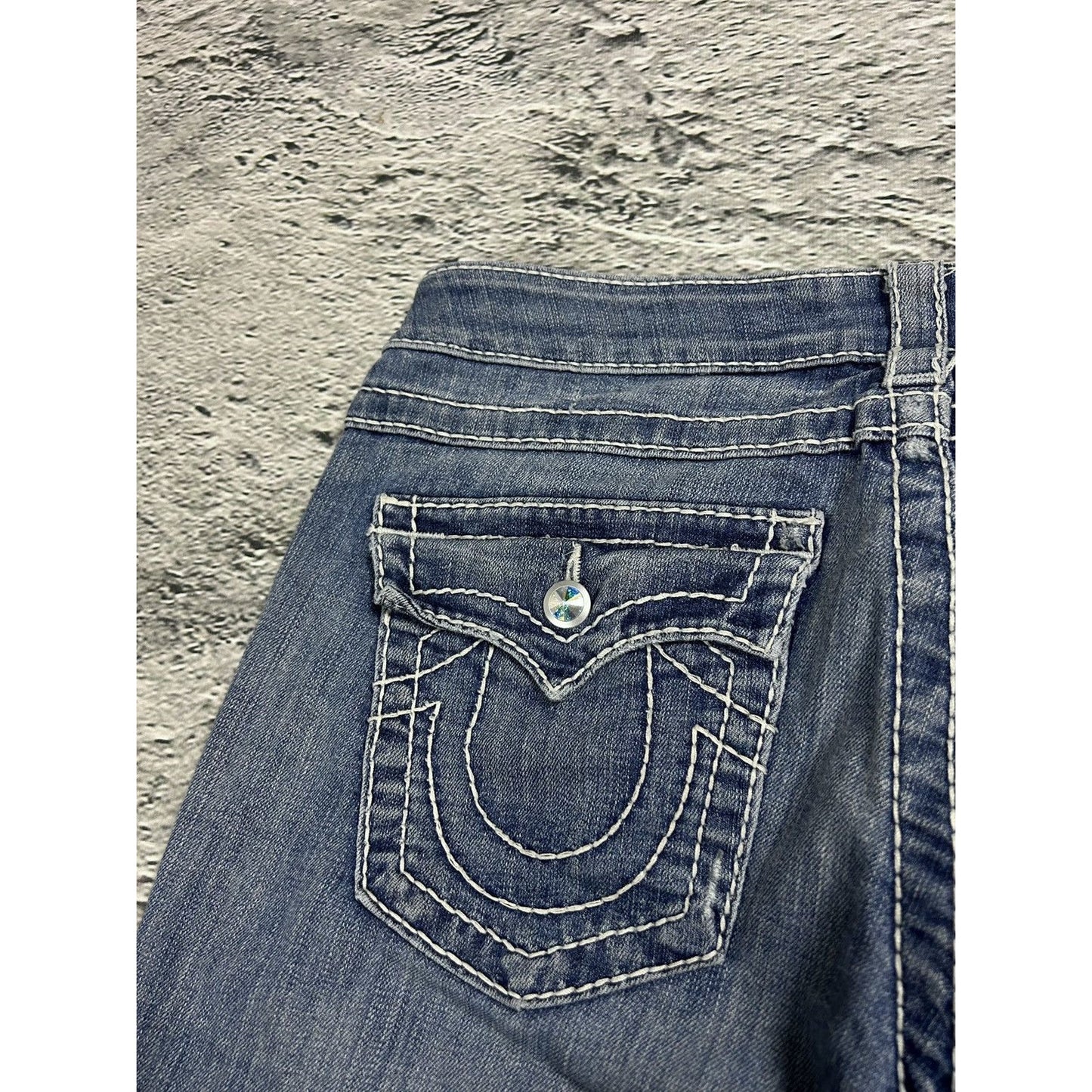 True Religion jeans swarovski rhinestones white stitching