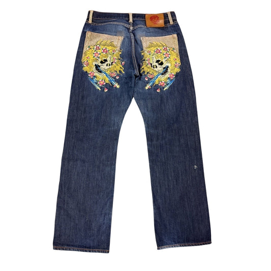 Ed Hardy vintage jeans skull embroidered big logo pants