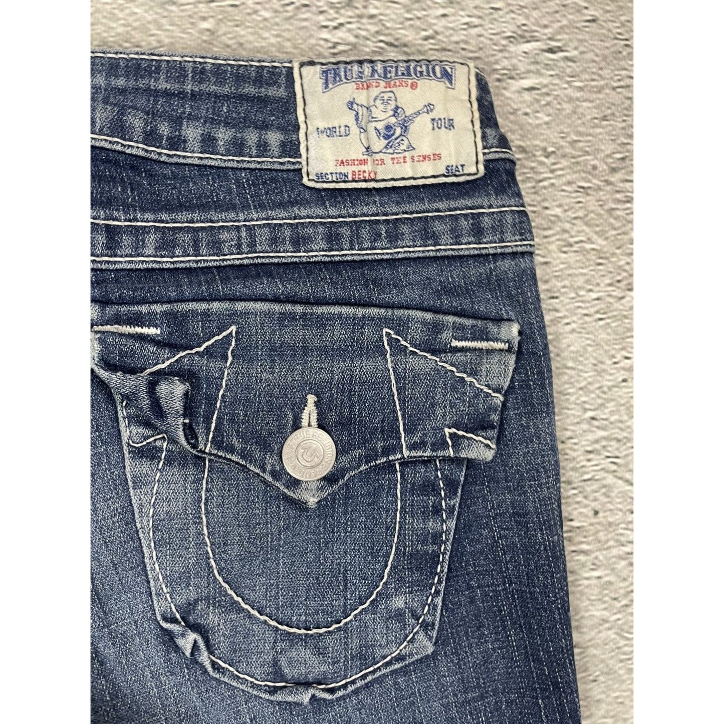 True Religion blue jeans flared bootcut stitching becky