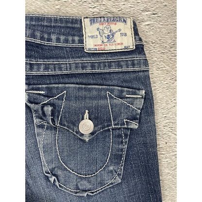 True Religion blue jeans flared bootcut stitching becky