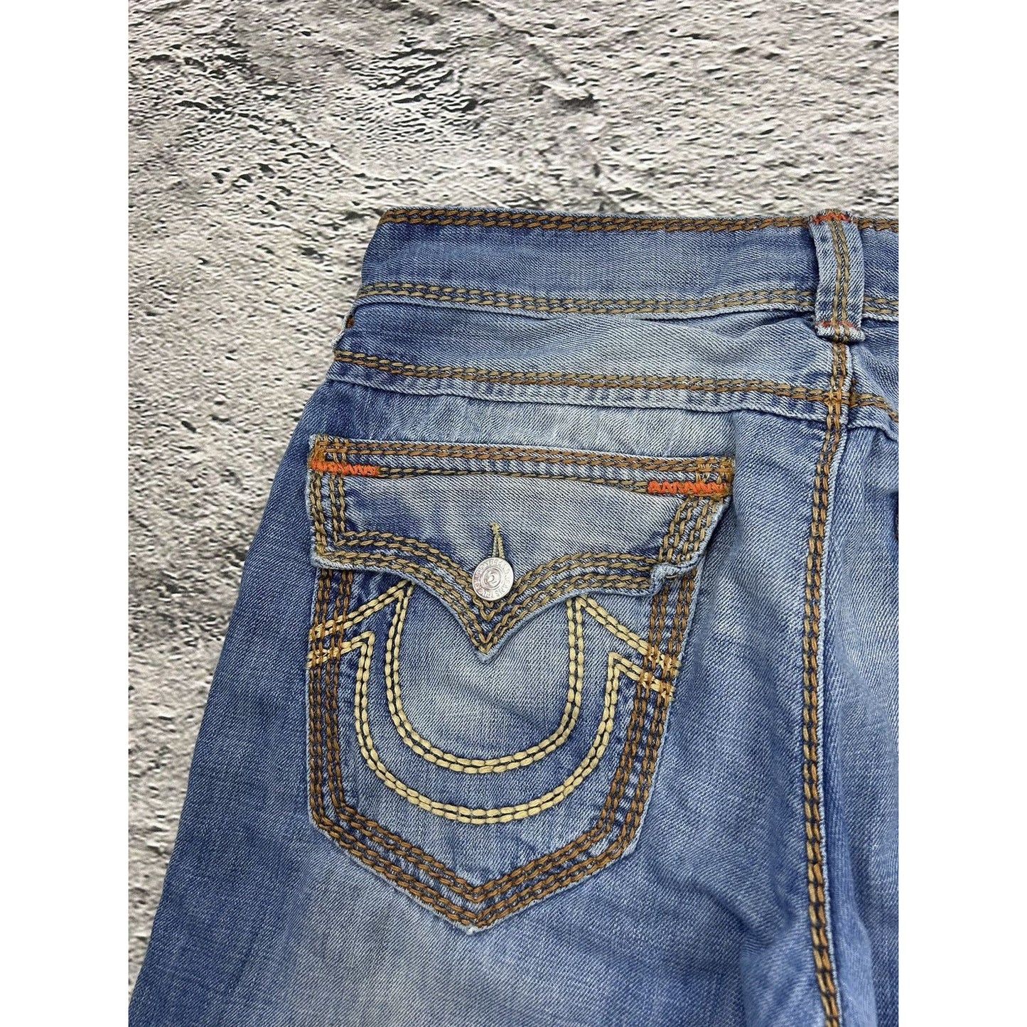 True Religion blue jeans thick stitching straight Y2K